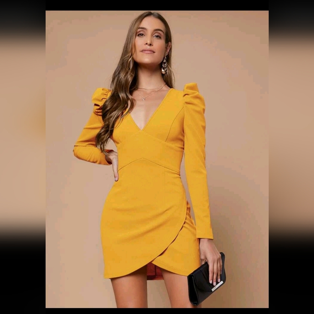 SHEIN BIZwear Solid Gigot Sleeve Dress Workwear